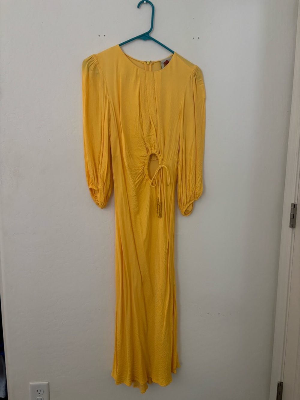 Farm Rio Yellow Viscose Cutout Maxi Dress Puff Sleeve Size S